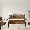 Urban Art Store Wood & Wrought Iron Sofa Set 4 Seater for Livingroom, Bedroom, Office, Porch, Garden, Balcony - Brown & Black - Image 2