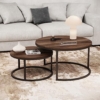 DecorNation Aura Round Nesting Table Set Black Metal Frame with Walnut Brown Engineered Wood Top Centre Piece for Living Room, Hall, Bedroom, Office Furniture - Image 4