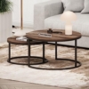 DecorNation Aura Round Nesting Table Set Black Metal Frame with Walnut Brown Engineered Wood Top Centre Piece for Living Room, Hall, Bedroom, Office Furniture - Image 2