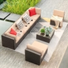 DEVOKO Outdoor/Patio/Garden/Pool Side/Terrace/Balcony/Porch/Backyard/Living Room/Cane Furniture Sofa Set Wicker Sectional Sofa All-Weather Rattan Conversation Sets, (Darkbrown and Cream) - Image 4