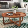 GHROYAL Sheesham Wood Round Center Coffee Table Wooden Teapoy Tea Cocktail Tables Furniture for Home Office Living Room Bedroom Hall (Honey Finish) - Image 2