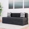 uberlyfe 3 Seater Sofa Cum Bed - Jute Fabric Washable Cover - Dark Grey with 2 Cushions(Zigzag Pattern) | 6' X 6' Feet - Image 4