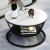 FLIPSSHOPPEE 2-Tier Round Coffee Table with Open Storage Shelf for Living Room Wooden Tabletop Metal Frame Simple End Table for Small Space Center Table for Living Room Black and White - Image 4