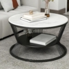 FLIPSSHOPPEE 2-Tier Round Coffee Table with Open Storage Shelf for Living Room Wooden Tabletop Metal Frame Simple End Table for Small Space Center Table for Living Room Black and White - Image 2