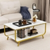 EDEUEQUE 2 Tier Coffee Table, Modern Center Table Rectangle Nesting Table with Storage Shelf for Living Room, Apartment, Office, Stable Metal TV Stand Side End Table White and Golden - Image 2