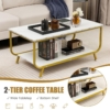 EDEUEQUE 2 Tier Coffee Table, Modern Center Table Rectangle Nesting Table with Storage Shelf for Living Room, Apartment, Office, Stable Metal TV Stand Side End Table White and Golden - Image 5