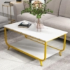 EDEUEQUE 2 Tier Coffee Table, Modern Center Table Rectangle Nesting Table with Storage Shelf for Living Room, Apartment, Office, Stable Metal TV Stand Side End Table White and Golden - Image 4