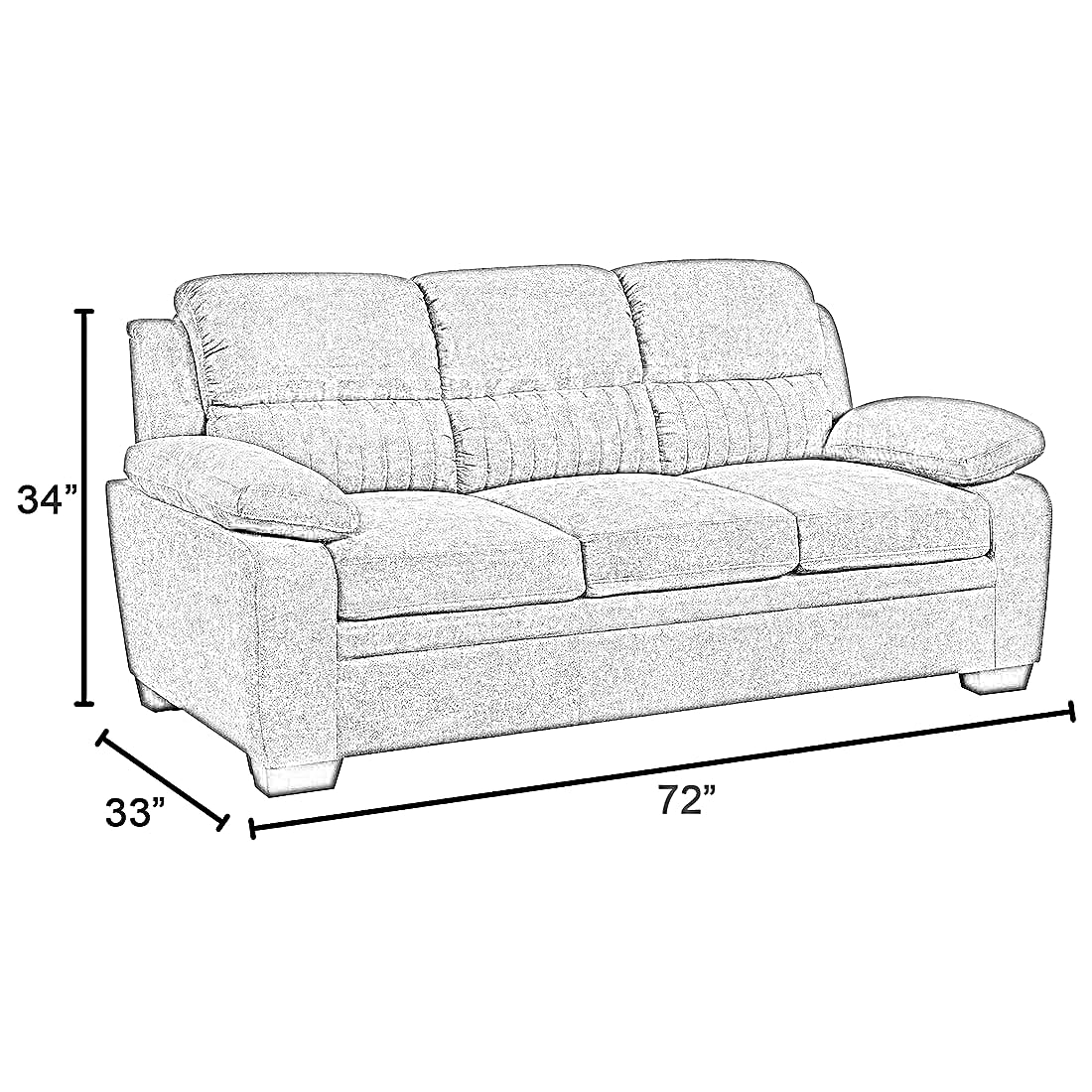 Torque - Jett Luxurious Fabric 3 Seater Sofa for Living Room (Light Grey) | Wooden 3 Seater Sofa Bed Couch for Bedroom Hall Festival Gift | 3 Year Warranty - Image 3