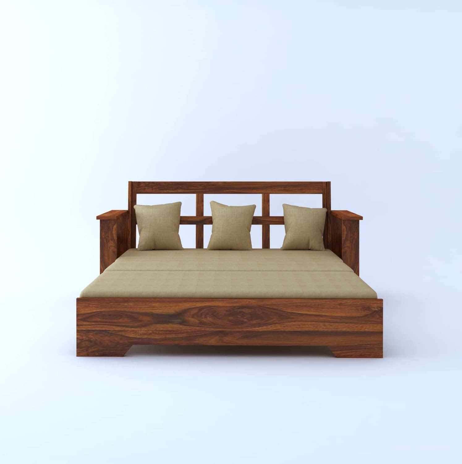 Ganpati Arts Sheesham Wood 3 Seater Sofa Cum Bed with Side Pocket for Living Room Bed Room Wooden Bedroom Furniture for Home (Natural Finish) 1 Year Warranty, Natural Finish Grey - Image 3