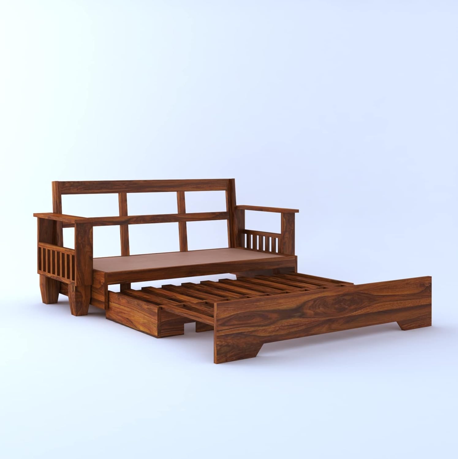 Ganpati Arts Sheesham Wood 3 Seater Sofa Cum Bed with Side Pocket for Living Room Bed Room Wooden Bedroom Furniture for Home (Natural Finish) 1 Year Warranty, Natural Finish Grey - Image 4