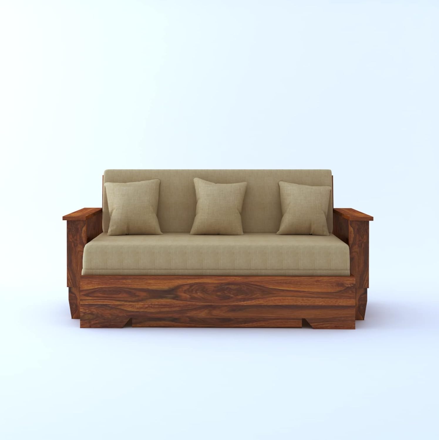 Ganpati Arts Sheesham Wood 3 Seater Sofa Cum Bed with Side Pocket for Living Room Bed Room Wooden Bedroom Furniture for Home (Natural Finish) 1 Year Warranty, Natural Finish Grey - Image 6