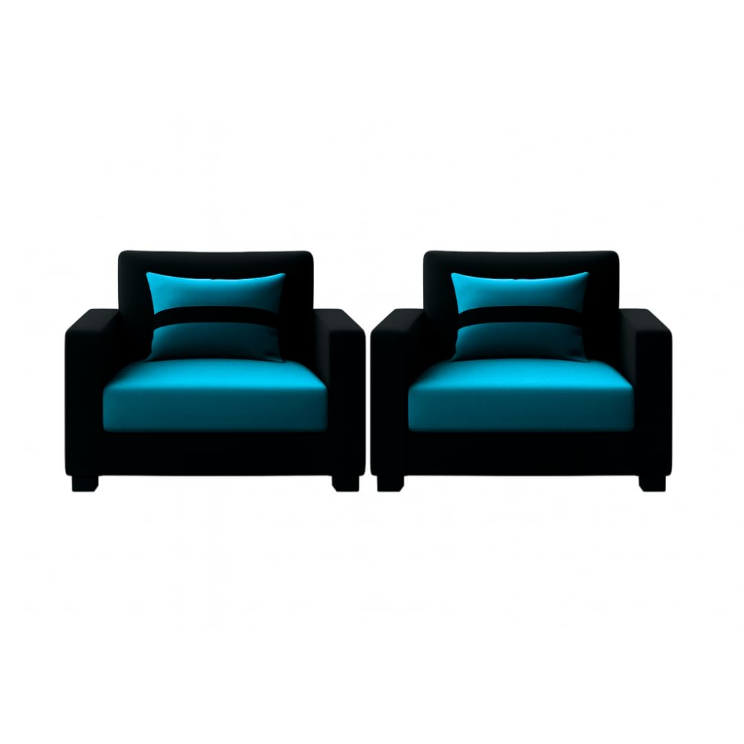 Hudson 5 Seater Sofa Set |3+1+1 Sofa Set, Soft Velvet Suede Fabric | Modern Design | Plush Comfort Cushions for Living Room (Black-Aqua Blue) - Image 8