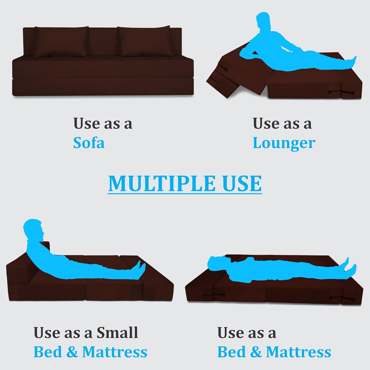 Adorn India Easy 4 Seater Sofa Cum Bed | Velvet Fabric | Brown | Plain Design | 6x6 Ft | Comfortable Seating | Washable Cover | Perfect for Home & Office - Image 4