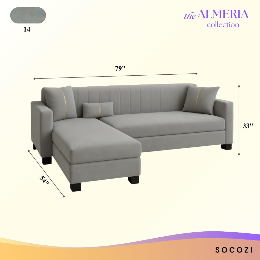 Almeria 4 Seater LHS L Shape Sofa Set | Soft Velvet Suede Fabric | Modern Design | Plush Comfort Cushions for Living Room (Light Grey) - Image 3