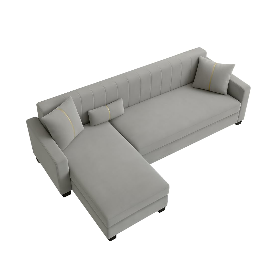 Almeria 4 Seater LHS L Shape Sofa Set | Soft Velvet Suede Fabric | Modern Design | Plush Comfort Cushions for Living Room (Light Grey) - Image 5