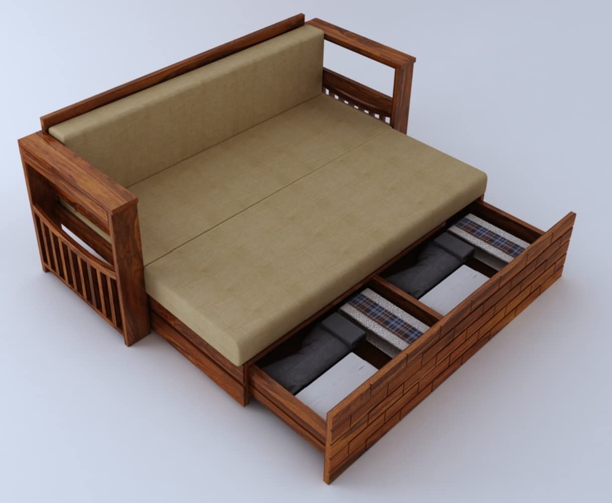 Ganpati Arts Sheesham Wood 3 Seater Sofa Cum Bed for Bedroom 1 Year Warranty (Brown) - Image 4