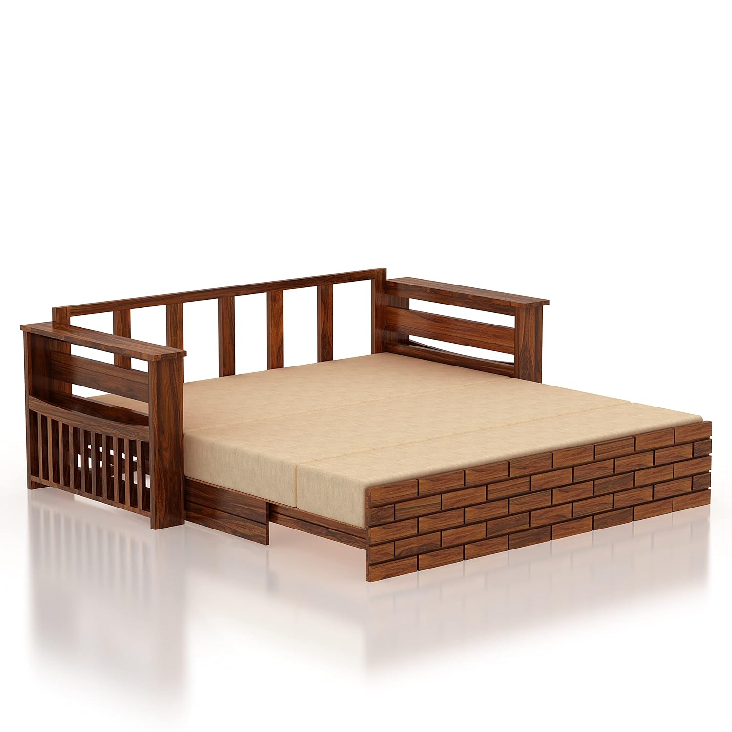 Ganpati Arts Sheesham Wood 3 Seater Sofa Cum Bed for Bedroom 1 Year Warranty (Brown) - Image 8