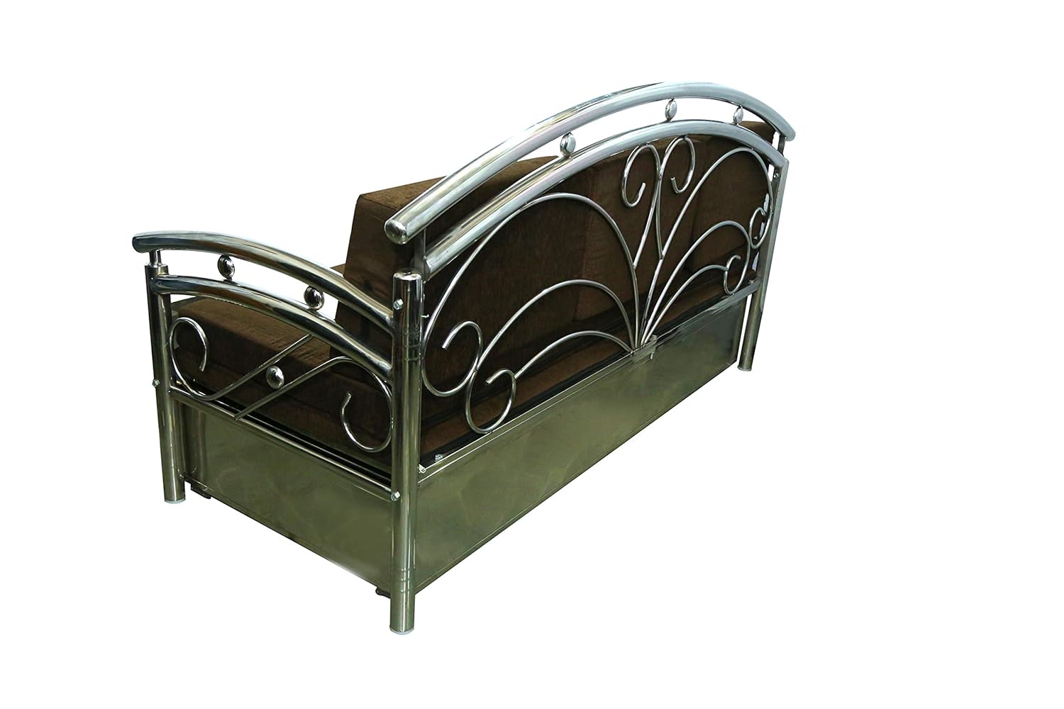 Stainless Steel King Size Sofa Cum Bed with Hydraulic Storage Sofa Cum Bed (Silver, Brown) - Image 7