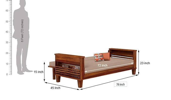 STRATA FURNITURE Sheesham Wood 3 Seater Sofa Set for Living Room Office Home Wooden Sofa Cum Bed with Side Magzine Newspaper Holder (Honey Finish) - Image 3