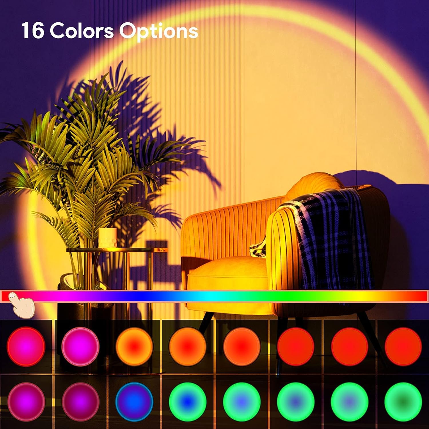 16-Color LED Night Light Sunset Lamp with Remote & USB – 360° Rotating Projection Light for Room Ambience, Wall Decor, Photography & Mood Lighting - Image 3