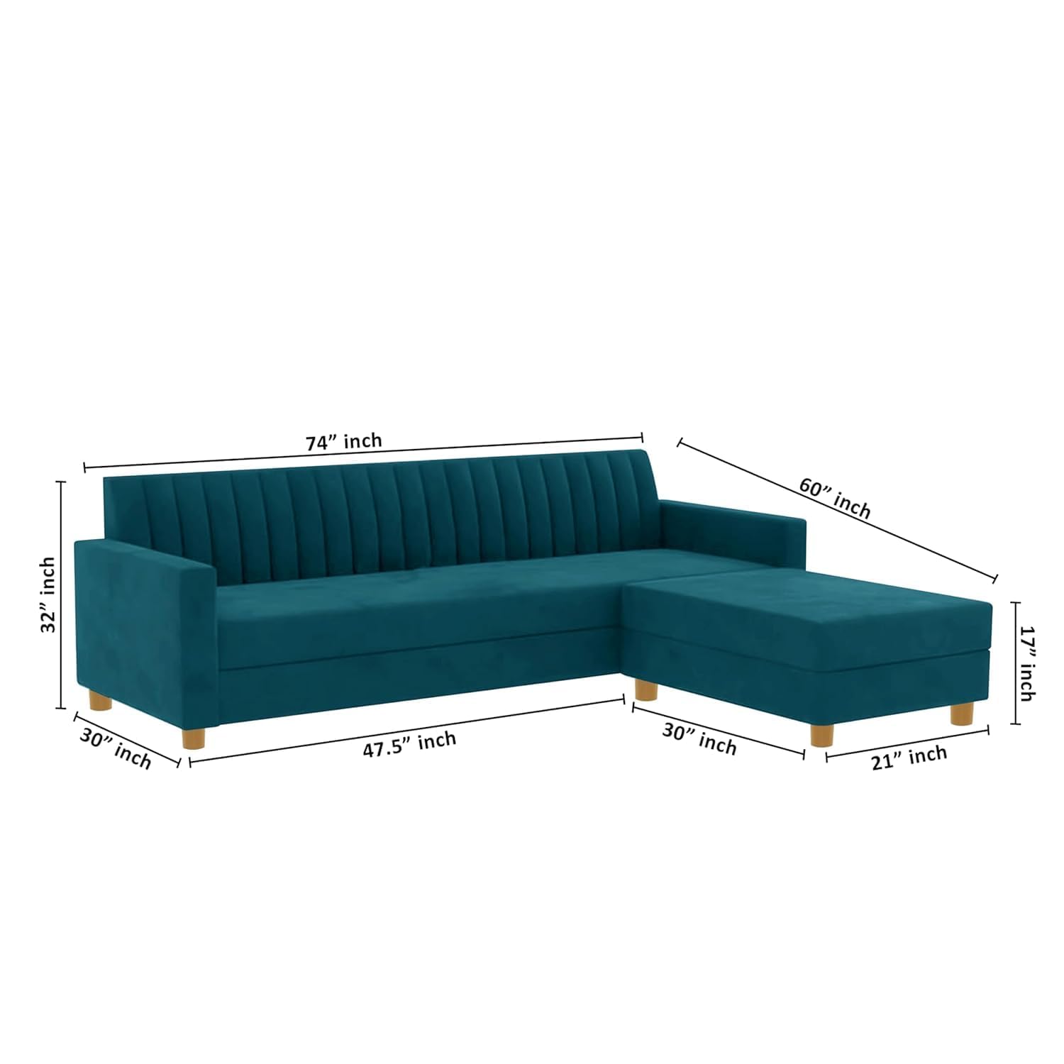Modern Velvet L-Shaped Sectional Sofa | Right-Hand 4-Seater Couch with Tufted Back for Living Room, Office & Guests – Green - Image 3