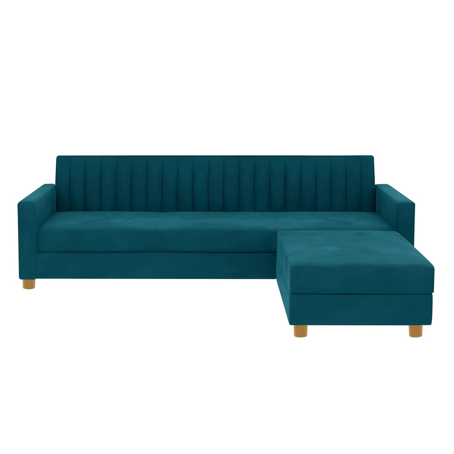 Modern Velvet L-Shaped Sectional Sofa | Right-Hand 4-Seater Couch with Tufted Back for Living Room, Office & Guests – Green - Image 4