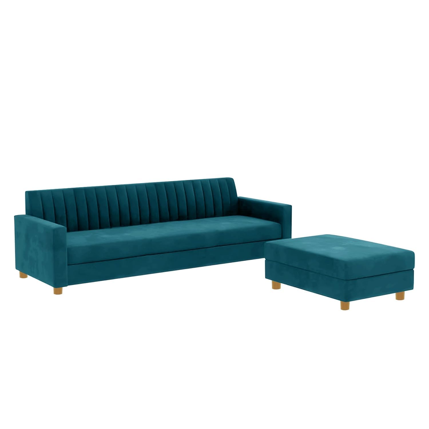 Modern Velvet L-Shaped Sectional Sofa | Right-Hand 4-Seater Couch with Tufted Back for Living Room, Office & Guests – Green - Image 5