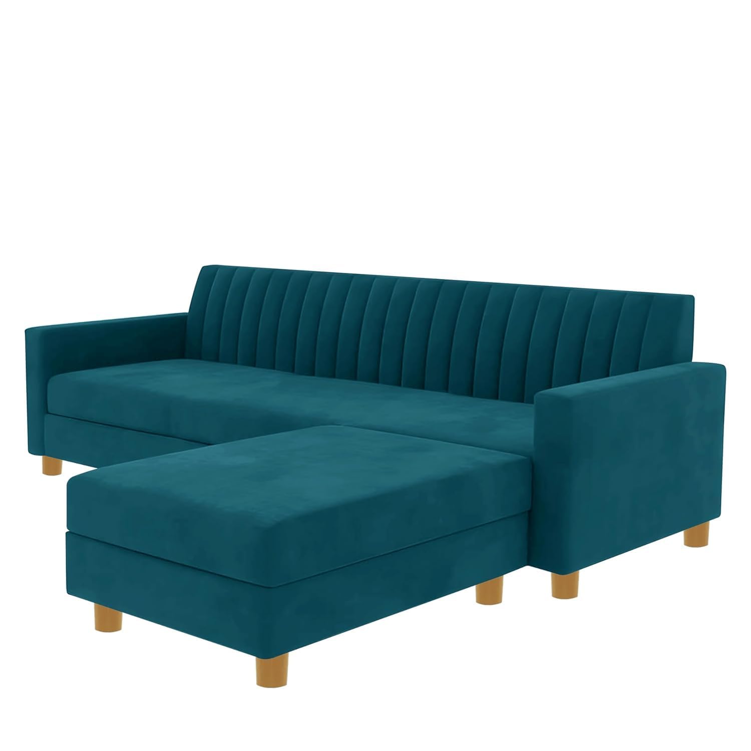 Modern Velvet L-Shaped Sectional Sofa | Right-Hand 4-Seater Couch with Tufted Back for Living Room, Office & Guests – Green - Image 6