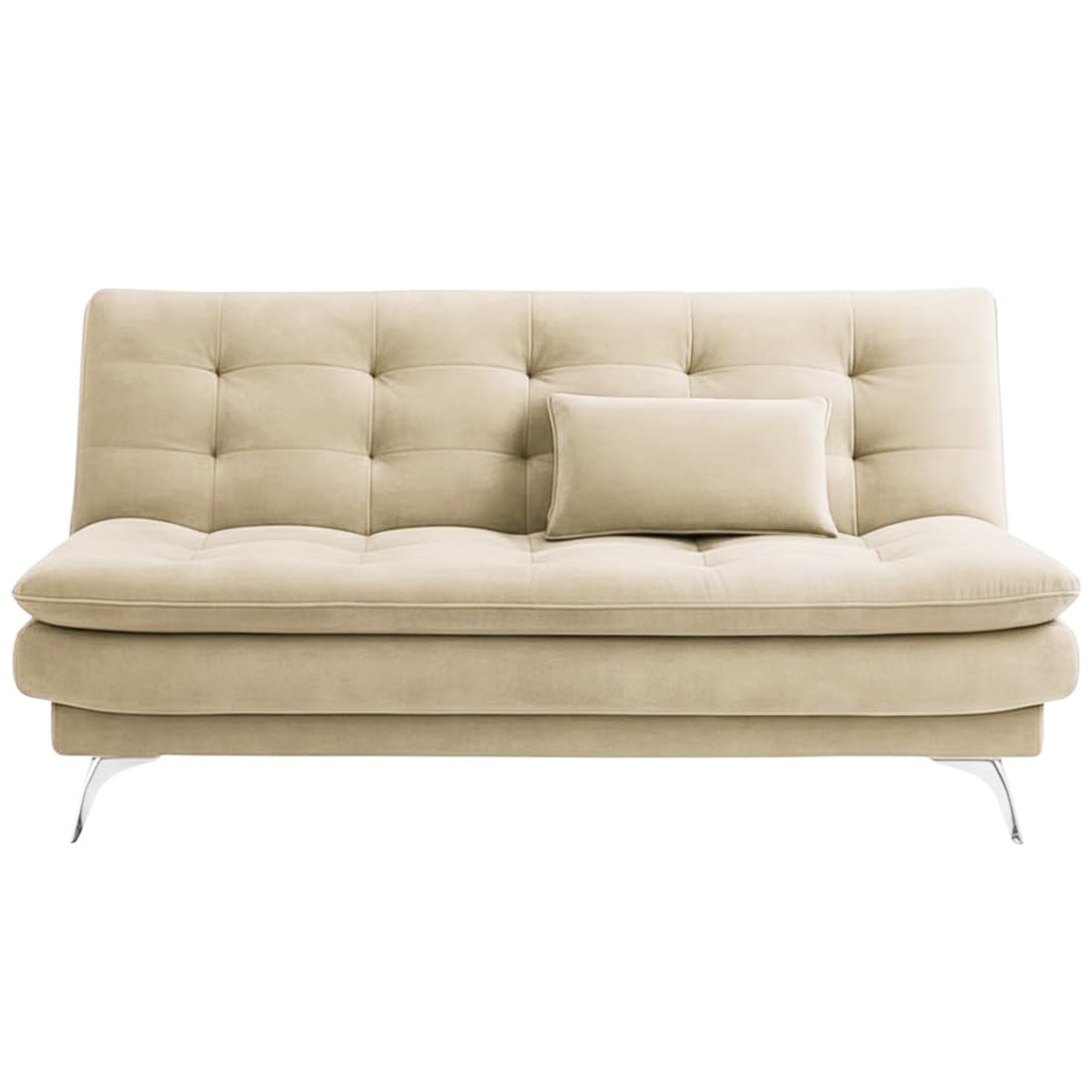 FURNY Eagel 3 Seater Fabric Sofa Cum Bed with 2 Cushions (Cream) with Velvet Fabric | Durable with Comfort | Perfect for Living Room, Bedrooms, Offices - Image 3