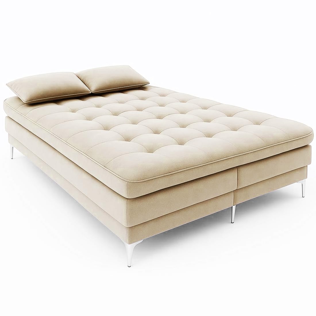 FURNY Eagel 3 Seater Fabric Sofa Cum Bed with 2 Cushions (Cream) with Velvet Fabric | Durable with Comfort | Perfect for Living Room, Bedrooms, Offices - Image 6