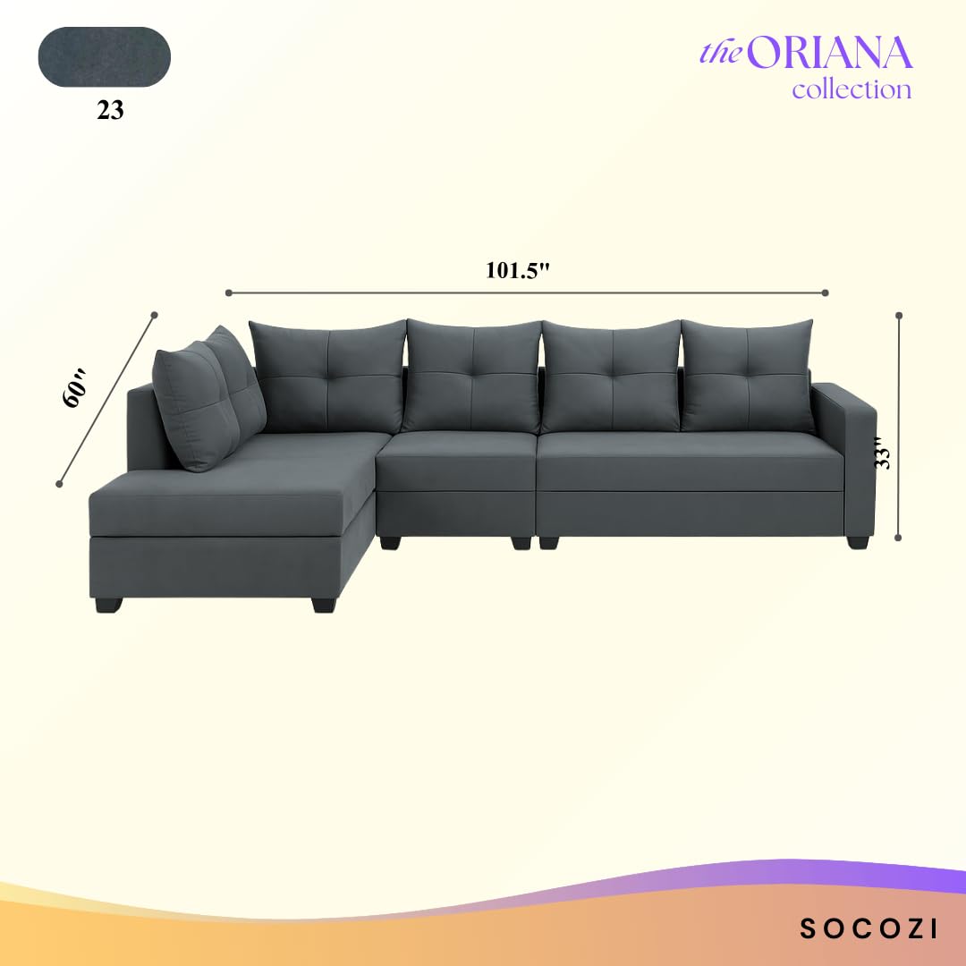 Oriana 6 Seater LHS L Shape Sofa Set | Soft Velvet Suede Fabric | Modern Design | Plush Comfort Cushions for Living Room (Dark Grey) - Image 3