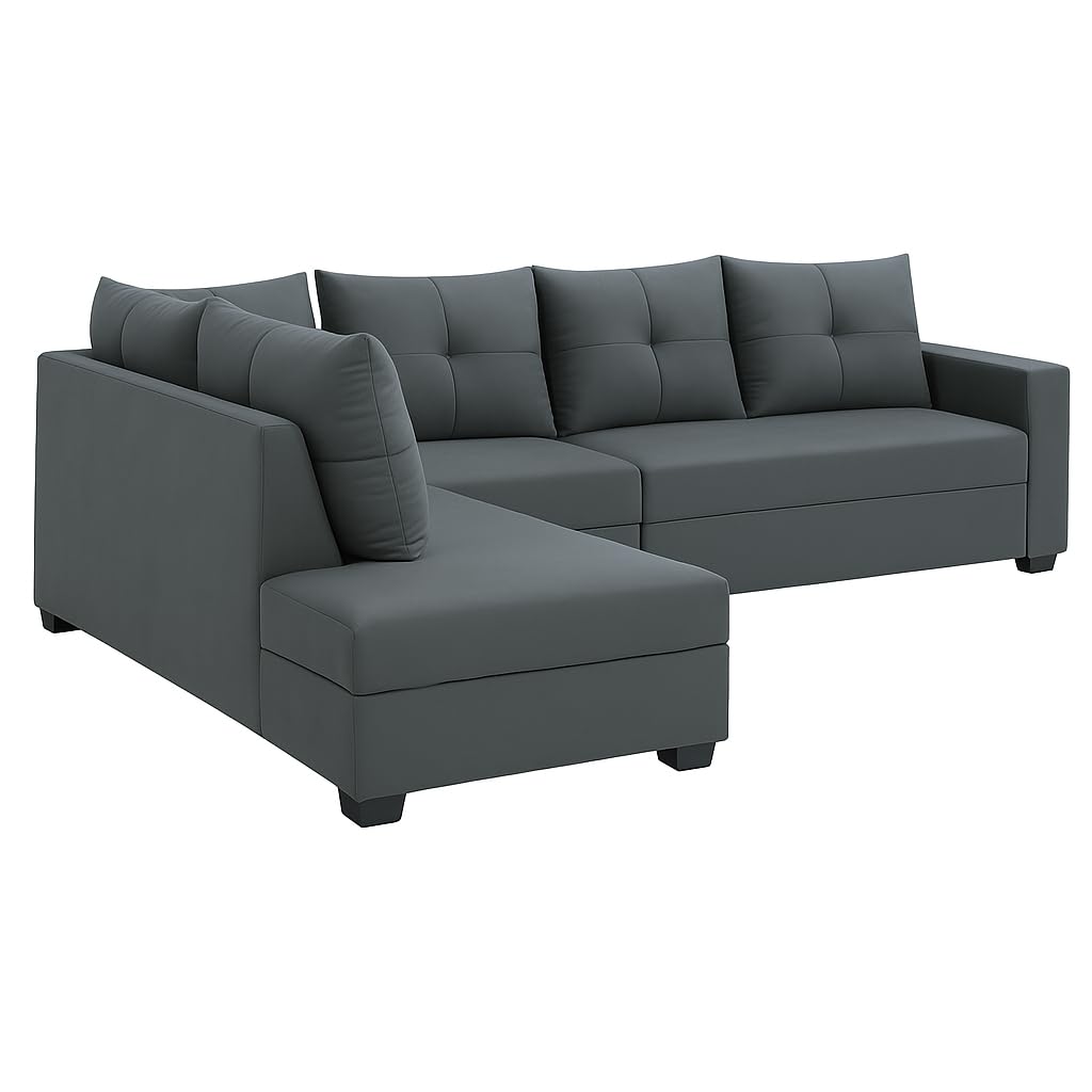 Oriana 6 Seater LHS L Shape Sofa Set | Soft Velvet Suede Fabric | Modern Design | Plush Comfort Cushions for Living Room (Dark Grey) - Image 5