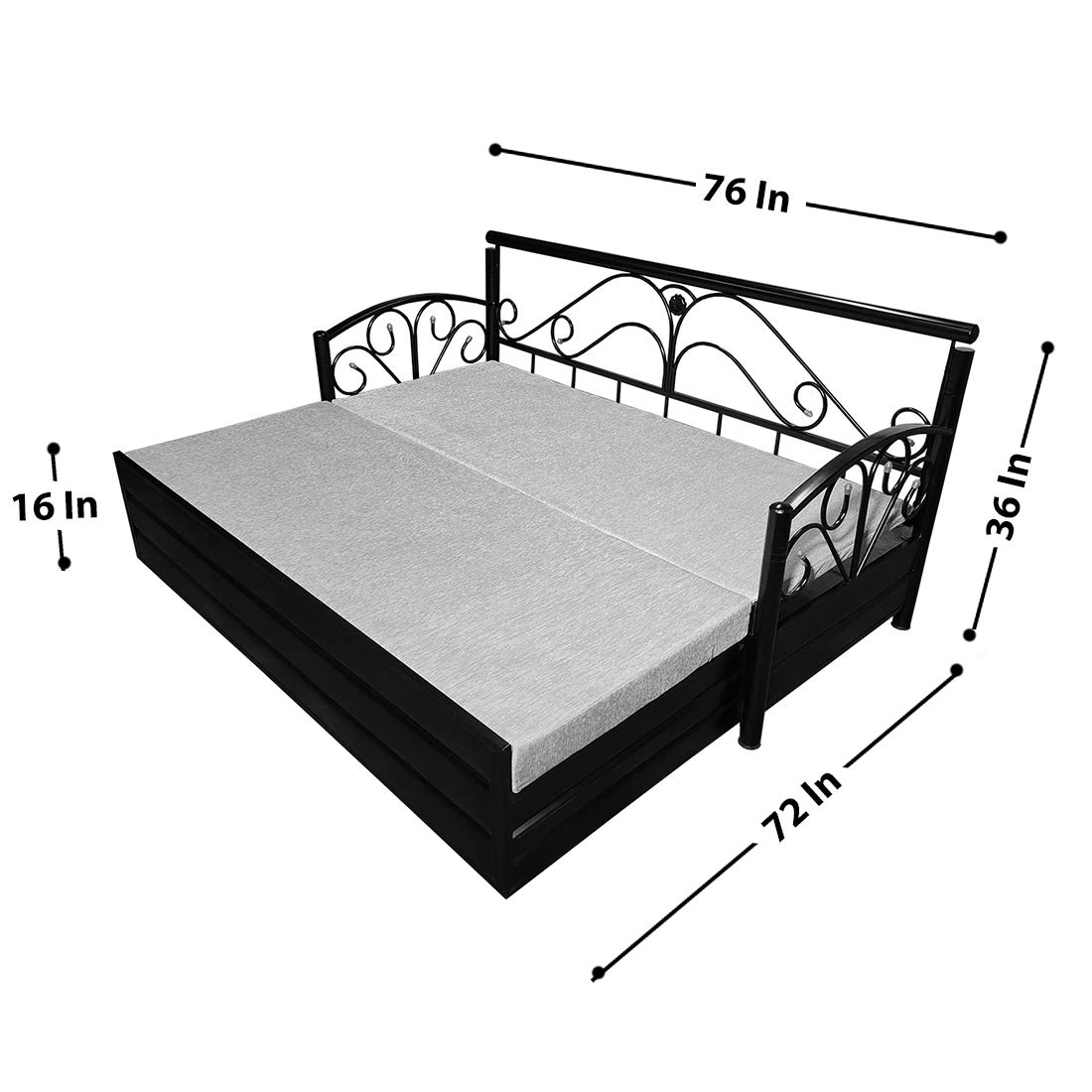 Matte Black Metal Sofa Cum Bed with Hydraulic Storage - 3 Seater | Cream (King Size) - Image 3