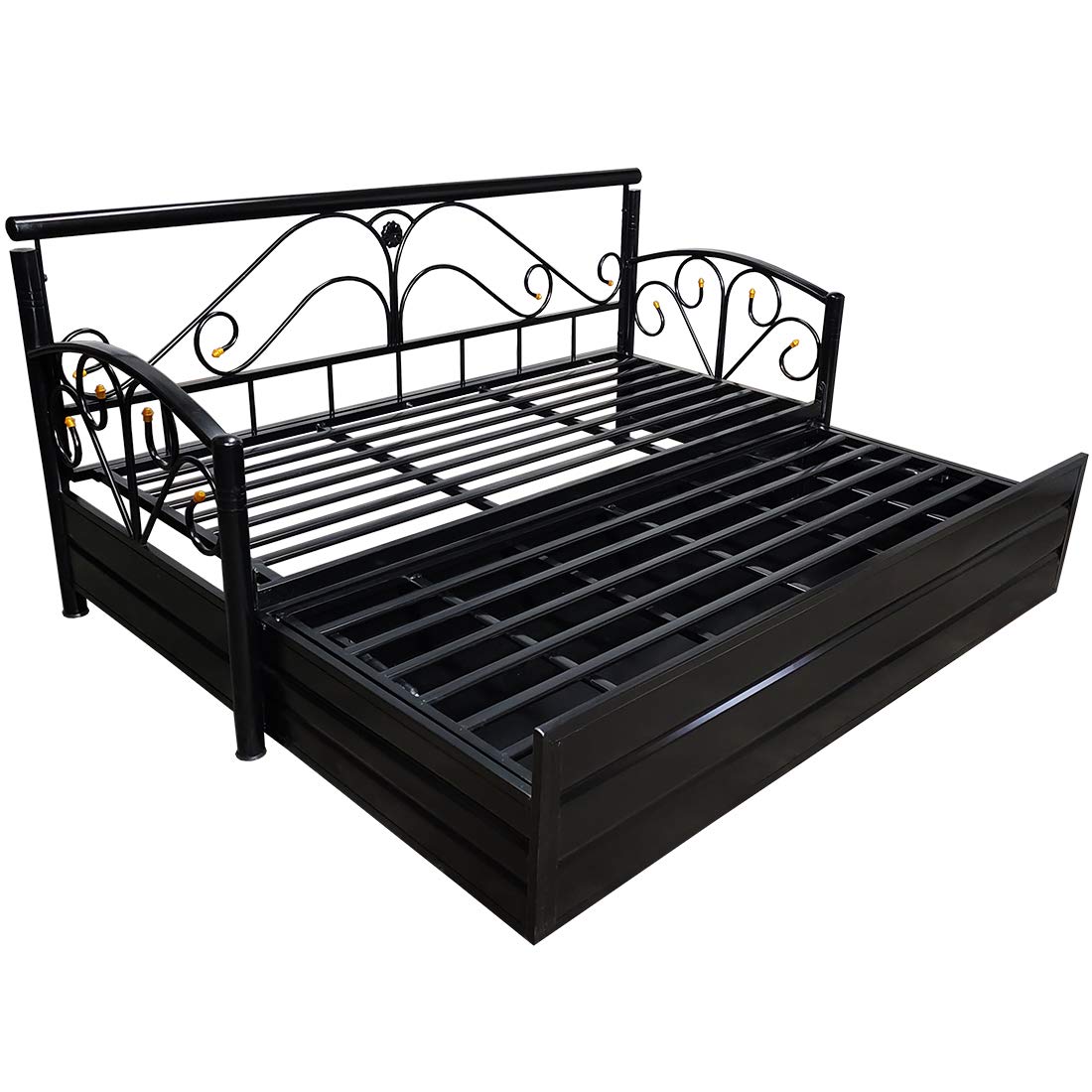 Matte Black Metal Sofa Cum Bed with Hydraulic Storage - 3 Seater | Cream (King Size) - Image 7