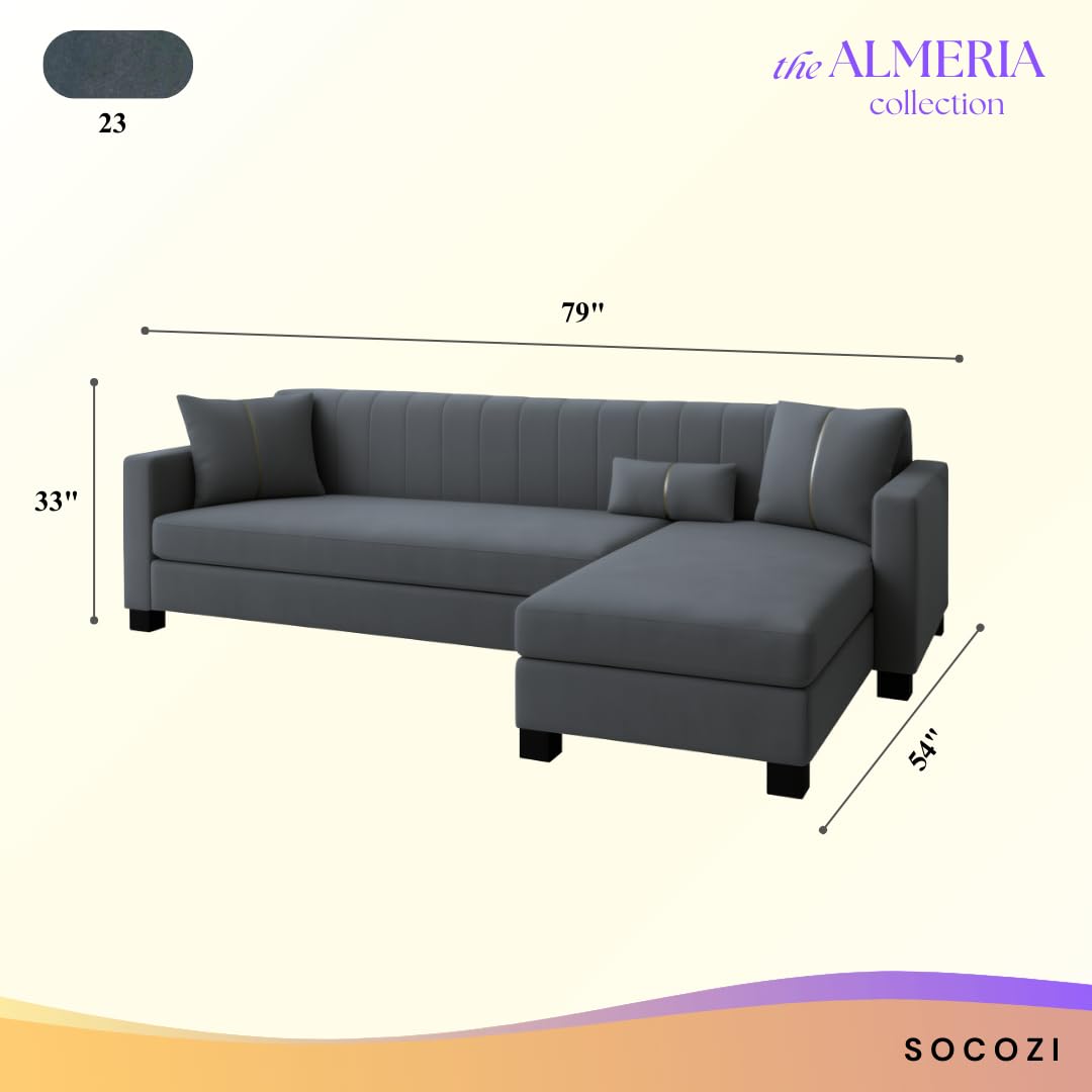 Almeria 4 Seater RHS L Shape Sofa Set | Soft Velvet Suede Fabric | Modern Design | Plush Comfort Cushions for Living Room (Dark Grey) - Image 3