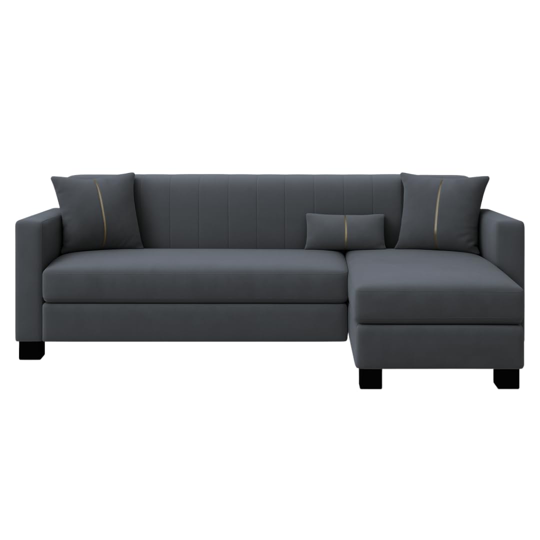 Almeria 4 Seater RHS L Shape Sofa Set | Soft Velvet Suede Fabric | Modern Design | Plush Comfort Cushions for Living Room (Dark Grey) - Image 4
