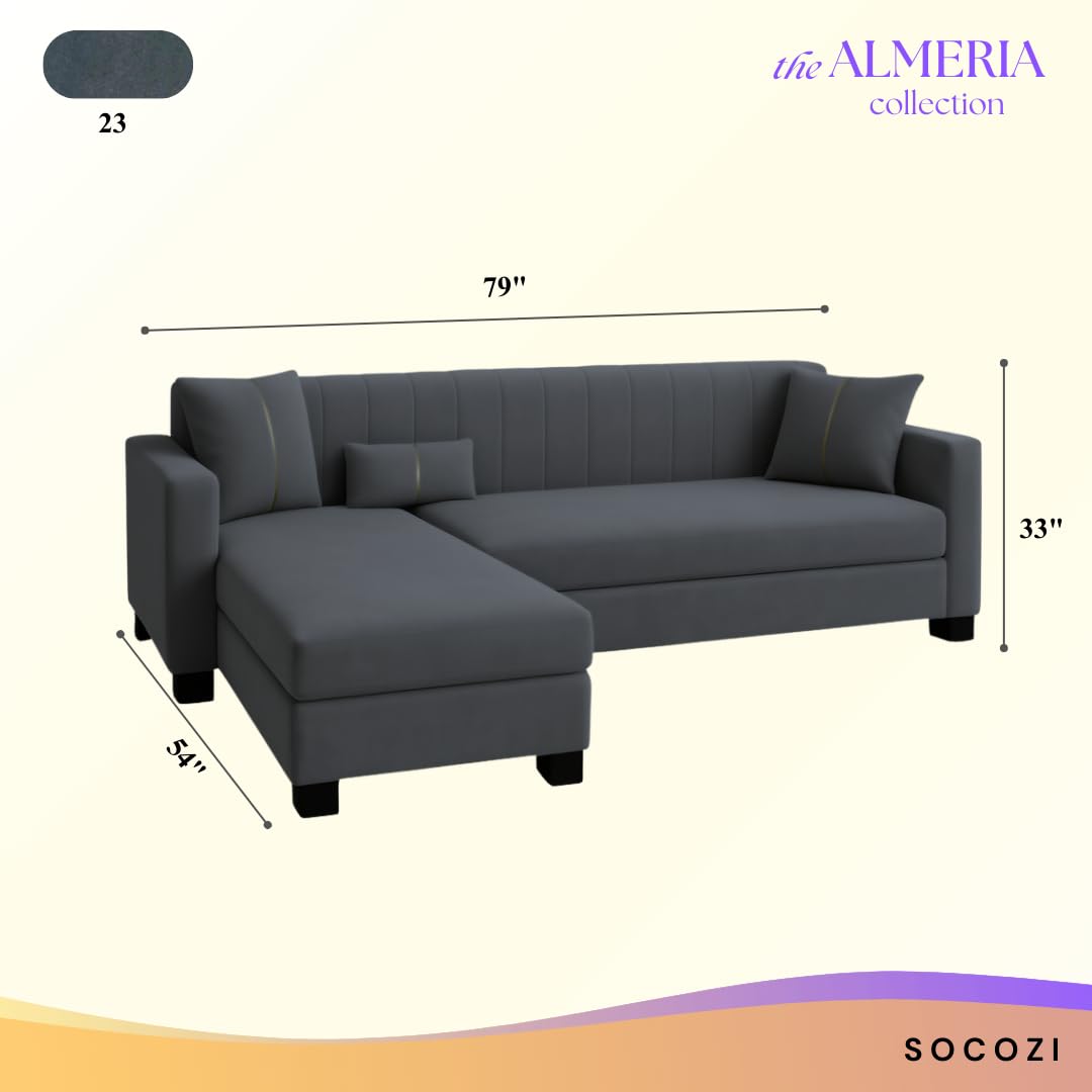 Almeria 4 Seater LHS L Shape Sofa Set | Soft Velvet Suede Fabric | Modern Design | Plush Comfort Cushions for Living Room (Dark Grey) - Image 3
