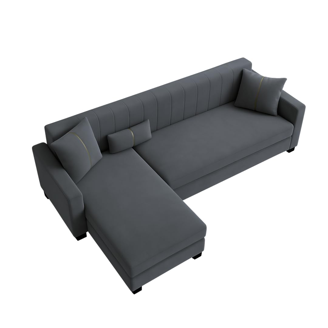 Almeria 4 Seater LHS L Shape Sofa Set | Soft Velvet Suede Fabric | Modern Design | Plush Comfort Cushions for Living Room (Dark Grey) - Image 6