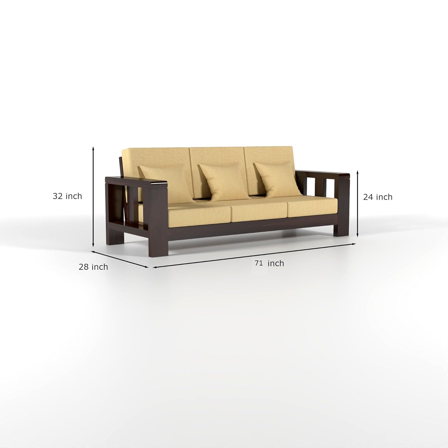 Sheesham Wooden 3 Seater Sofa for Living Room | Solid Wood Sofa | Rosewood Sofa Set for Home & Office | Lounge (Walnut, 3 Seater) - Image 3