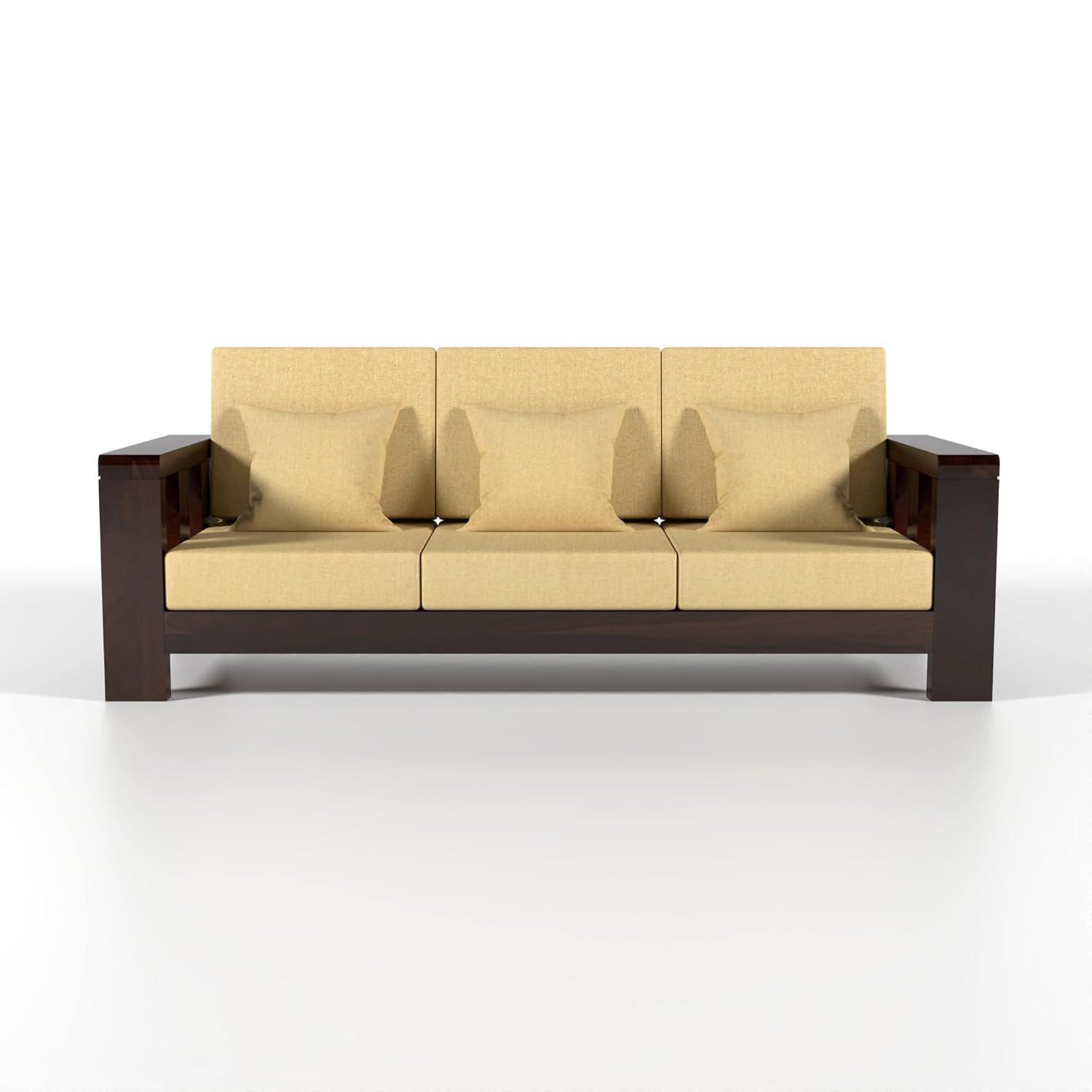 Sheesham Wooden 3 Seater Sofa for Living Room | Solid Wood Sofa | Rosewood Sofa Set for Home & Office | Lounge (Walnut, 3 Seater) - Image 4