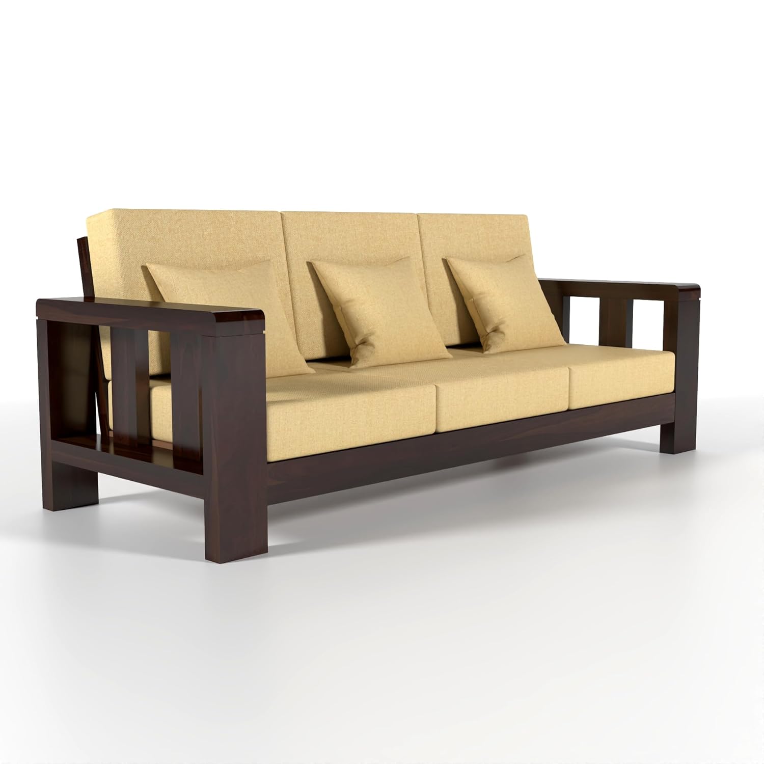Sheesham Wooden 3 Seater Sofa for Living Room | Solid Wood Sofa | Rosewood Sofa Set for Home & Office | Lounge (Walnut, 3 Seater) - Image 5