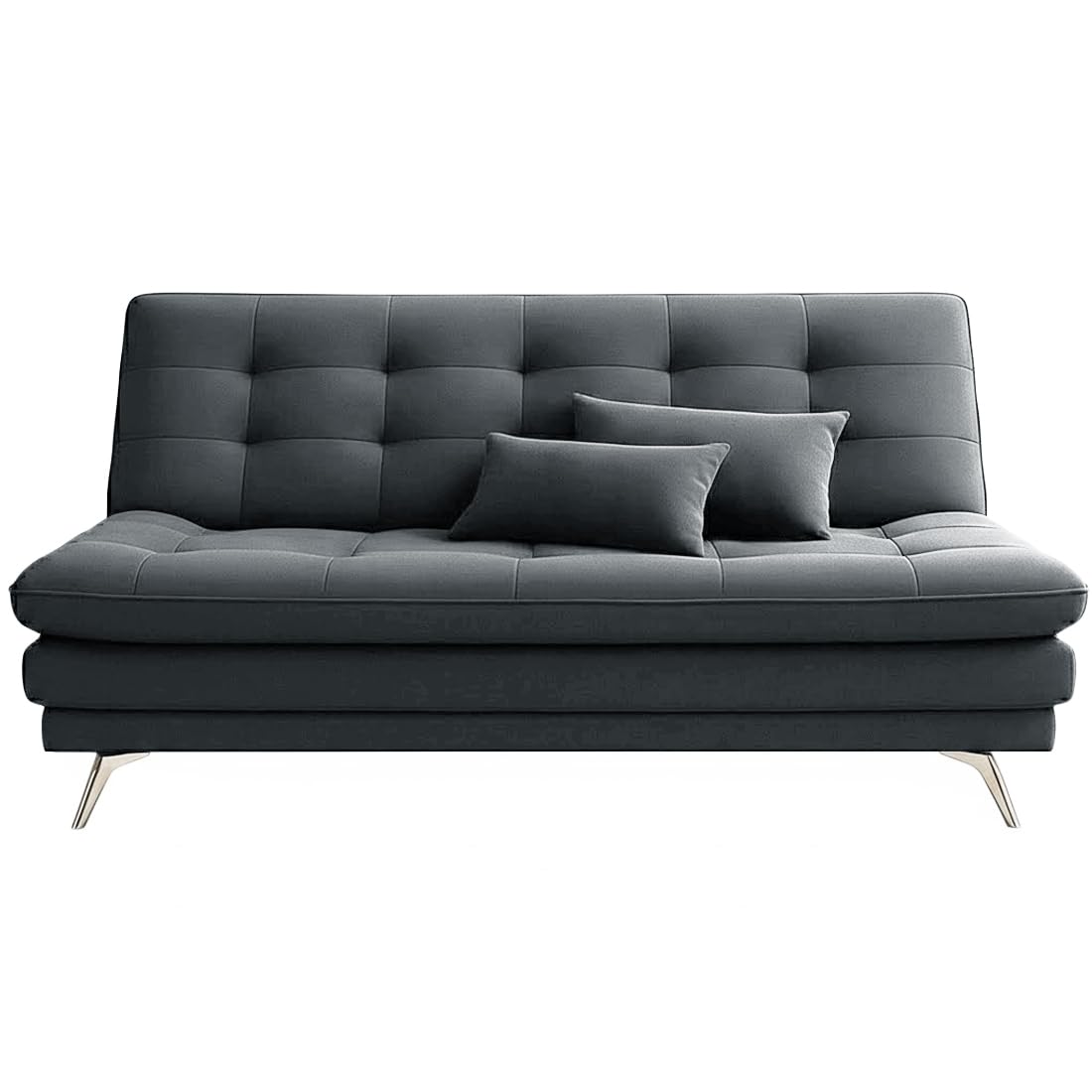 FURNY Eagel 3 Seater Fabric Sofa Cum Bed with 2 Cushions (Dark Grey) with Velvet Fabric | Durable with Comfort | Perfect for Living Room, Bedrooms, Offices - Image 4