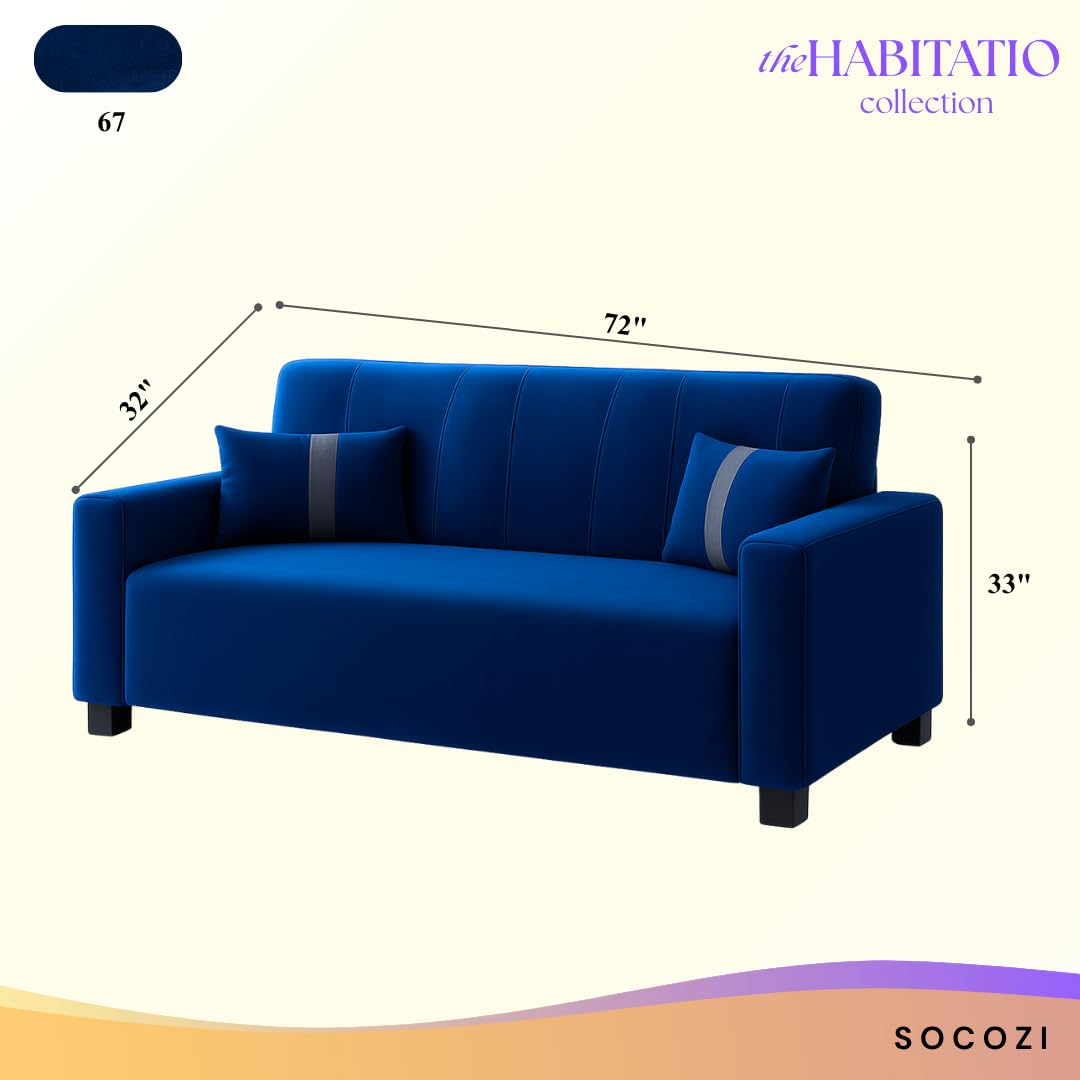 Helix 3 Seater Sofa Set | Soft Velvet Suede Fabric | Modern Design | Plush Comfort Cushions for Living Room (Dark Blue) - Image 3