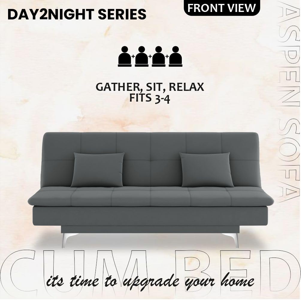 Adorn India Premium New Aspen 3 Seater Sofa Cum Bed 4X6 Velvet Suede with 2 Cushions (Color Dark Grey) and Suitable for All Indoor, with 3 Years Warranty - Image 4