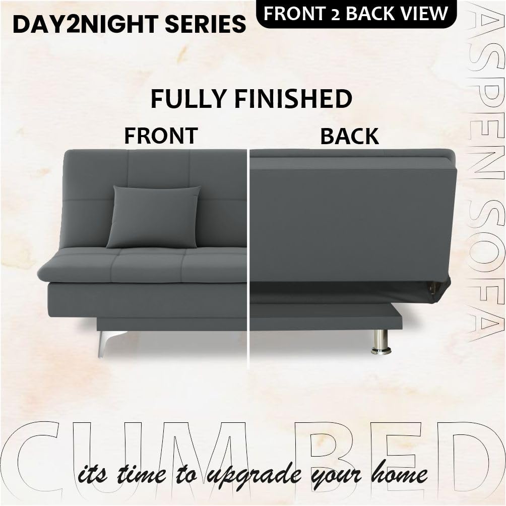 Adorn India Premium New Aspen 3 Seater Sofa Cum Bed 4X6 Velvet Suede with 2 Cushions (Color Dark Grey) and Suitable for All Indoor, with 3 Years Warranty - Image 5