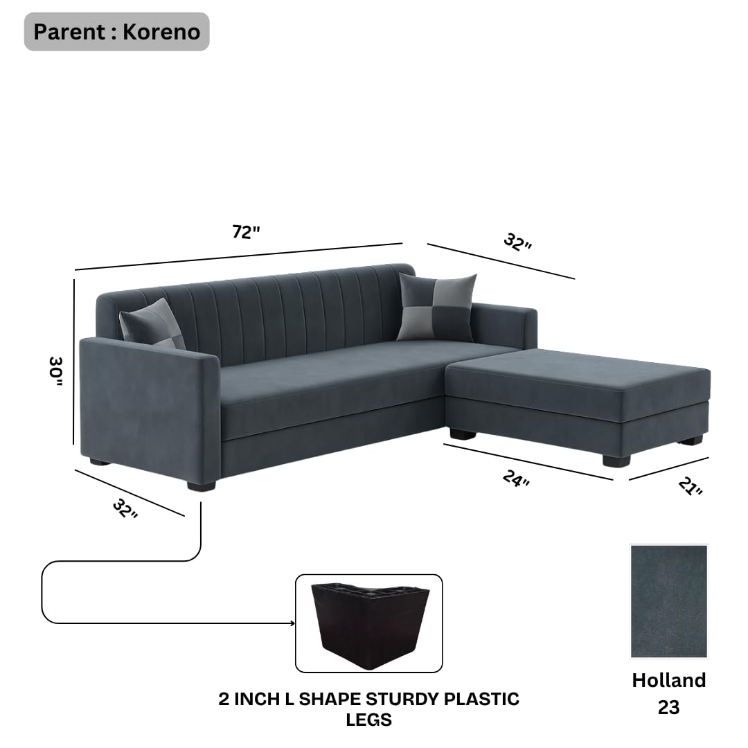 FURNY Korelon 3 Seater Fabric Modular Sofa Set with Ottoman (Dark Grey) | Premium Velvet Fabric | Durable Comfort | Ideal for Living Room - Image 3