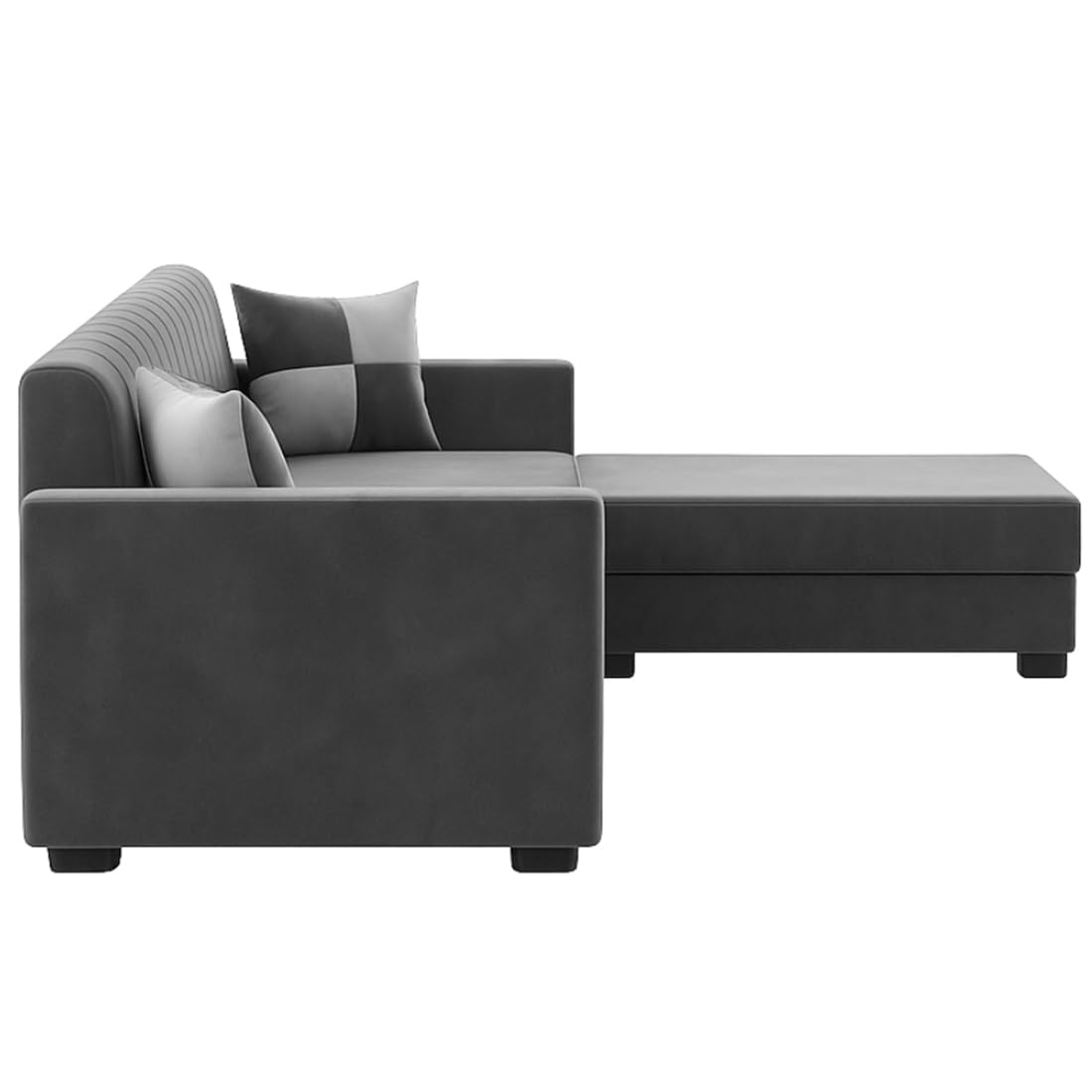 FURNY Korelon 3 Seater Fabric Modular Sofa Set with Ottoman (Dark Grey) | Premium Velvet Fabric | Durable Comfort | Ideal for Living Room - Image 6