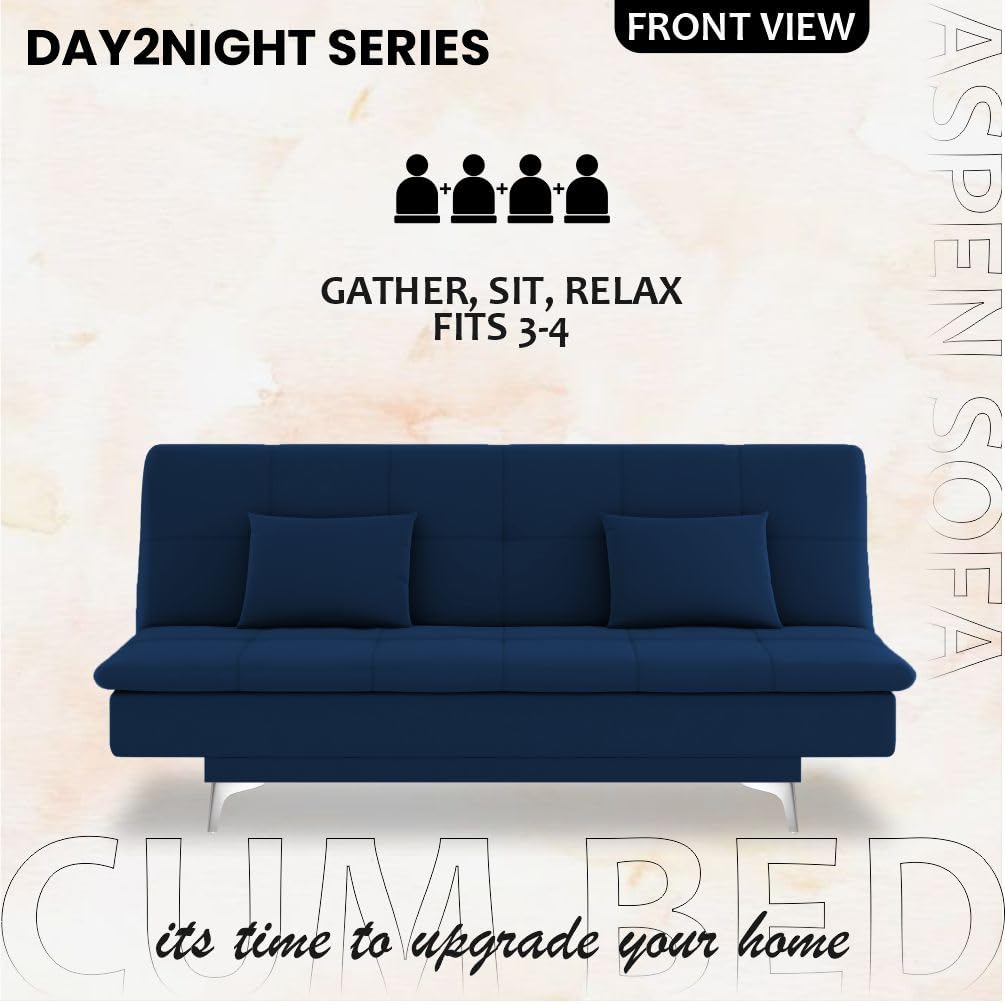 Adorn India Premium New Aspen 3 Seater Sofa Cum Bed 4X6 Velvet Suede with 2 Cushions (Color Blue) and Suitable for All Indoor, with 3 Years Warranty - Image 4
