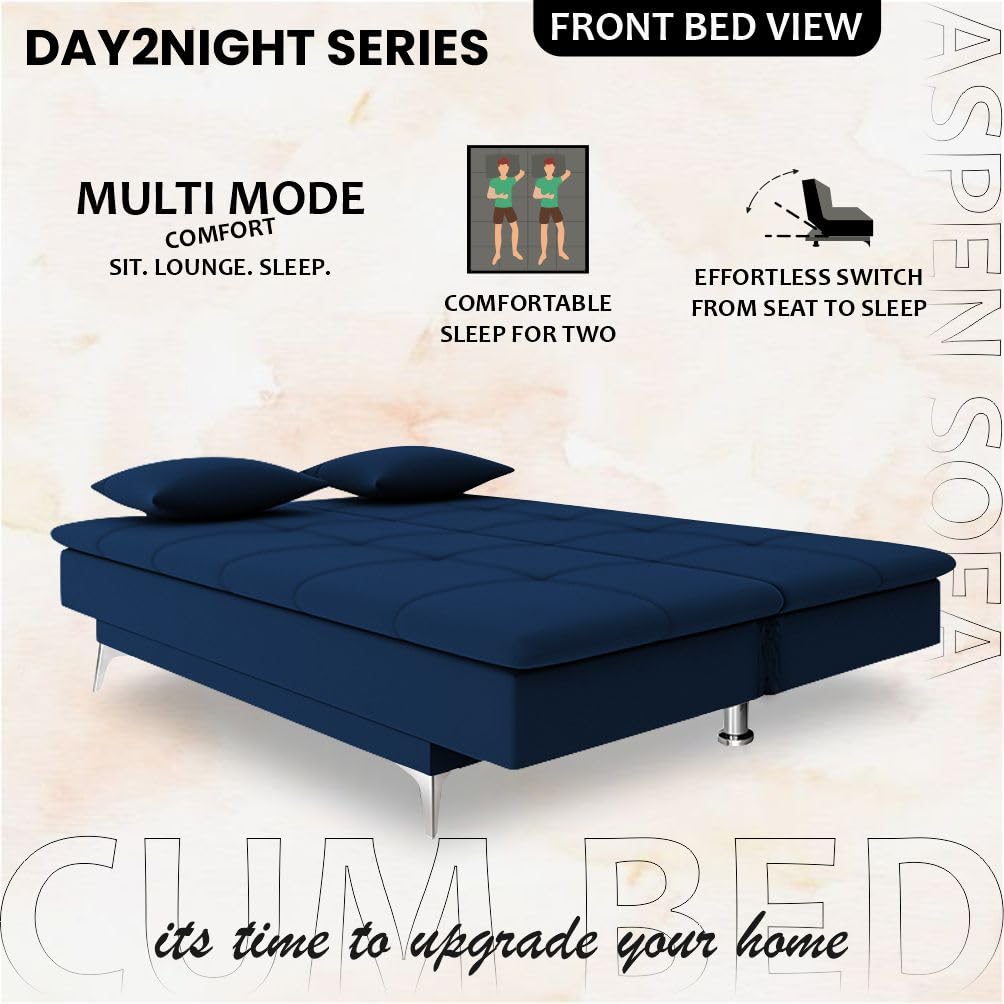 Adorn India Premium New Aspen 3 Seater Sofa Cum Bed 4X6 Velvet Suede with 2 Cushions (Color Blue) and Suitable for All Indoor, with 3 Years Warranty - Image 5