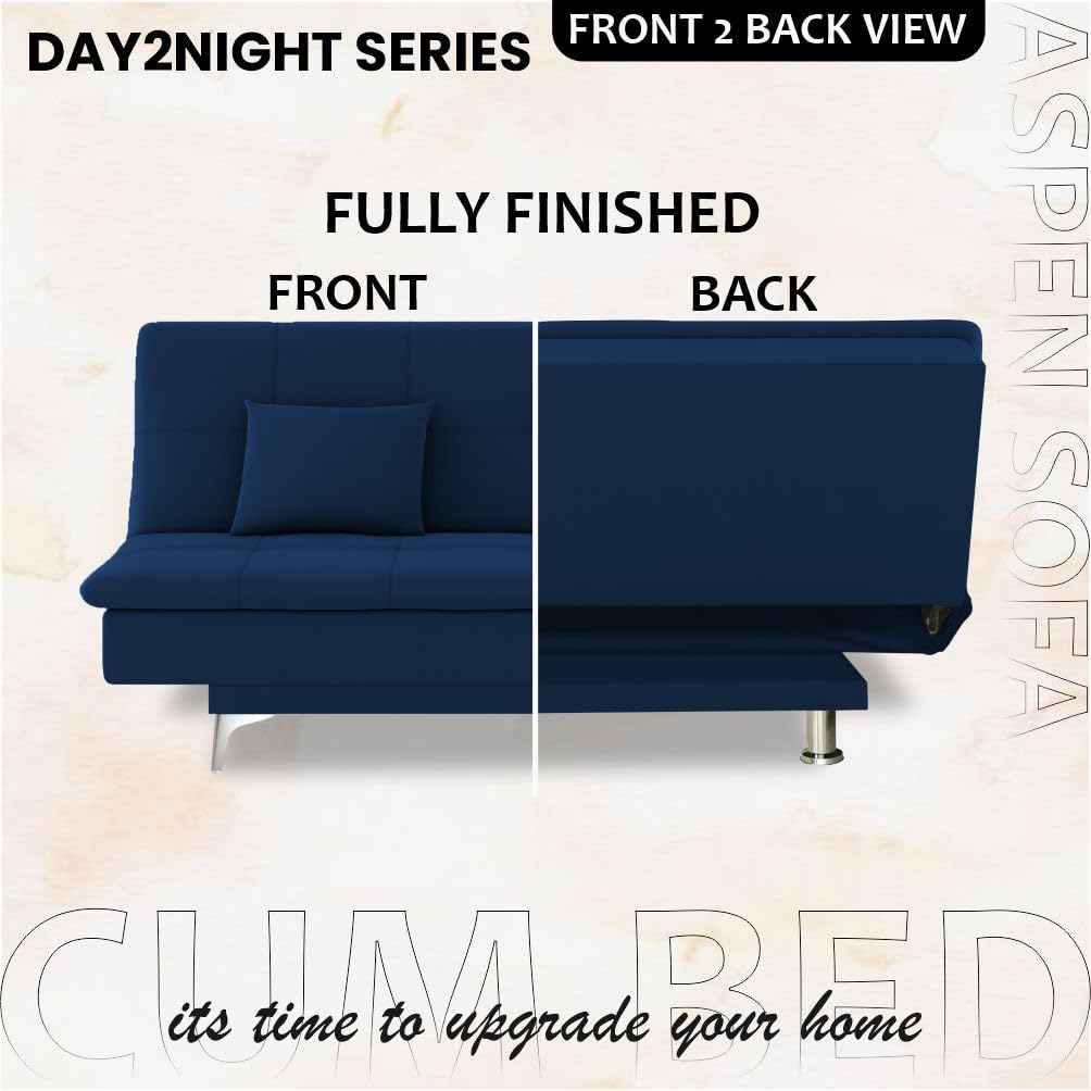 Adorn India Premium New Aspen 3 Seater Sofa Cum Bed 4X6 Velvet Suede with 2 Cushions (Color Blue) and Suitable for All Indoor, with 3 Years Warranty - Image 8